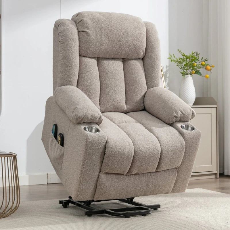 Image of Artemis Home Redding Dual Motor Electric Lift Assist Recliner Chair with Massage & Heat in Light Brown Light Brown Unisex