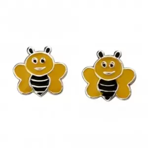 Image of Sterling Silver Enamel Black Yellow Bee Stud Earrings A2053