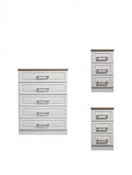 Image of Swift Regent Ready Assembled 3 Piece Package - 5 Drawer Chest And 2 Bedside Chests