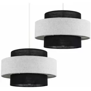 Image of 2 x Weaver Ceiling Pendant Light Shades Black & Grey Herringbone - No Bulb