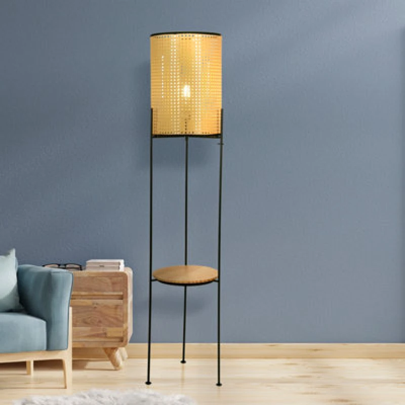 Image of SO'HOME Rattan Floor Lamp Matt Black ONE SIZE