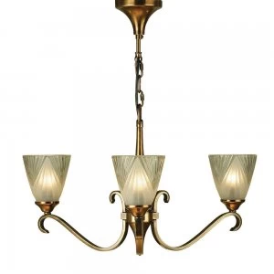 Image of 3 Light Multi Arm Ceiling Pendant Chandelier Antique Brass, Glass, E14