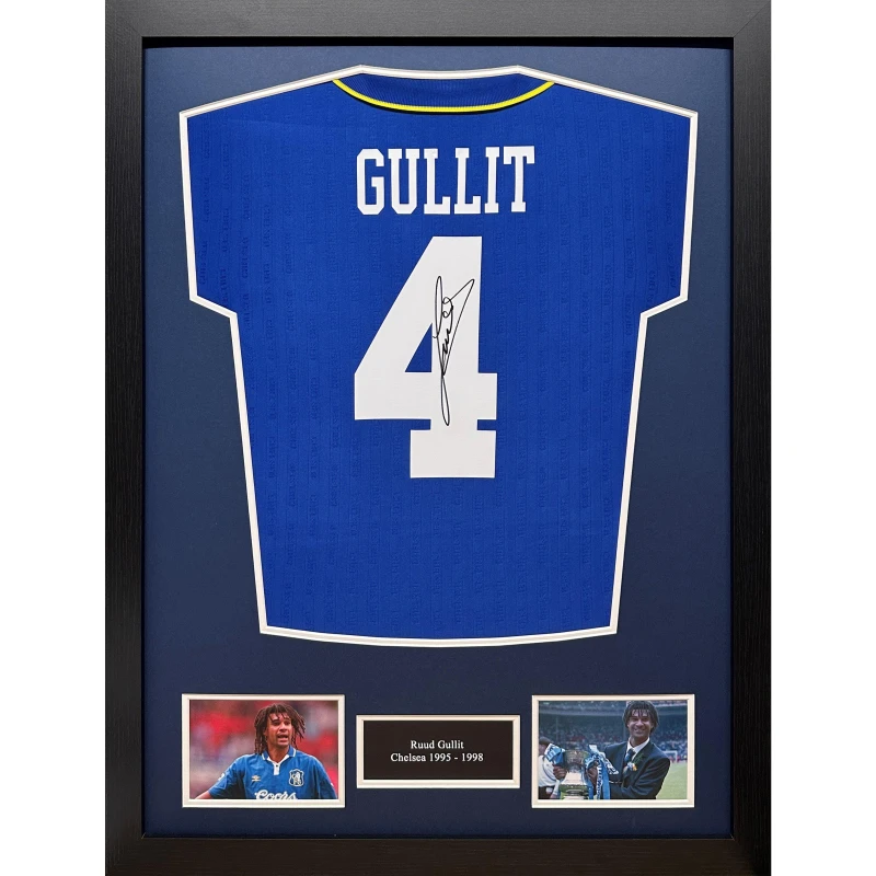Image of AllStarSignings Ltd Ruud Gullit signed & framed Chelsea shirt Blue unisex One Size