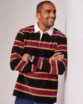 Image of Cotton Traders Mens Fleece Stripe Rugby in Red