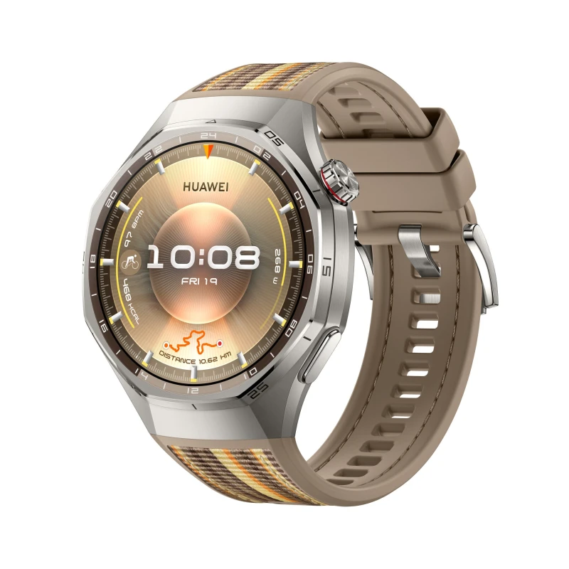 Image of Huawei Watch GT 6 Pro - Titanium with Gold Fluoroelastomer Strap, 46 mm, Gold,Silver/Grey 6942103168208