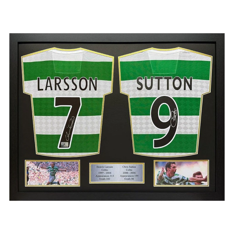 Image of AllStarSignings Ltd Henrik Larsson & Chris Sutton Double Signed Framed Green unisex One Size