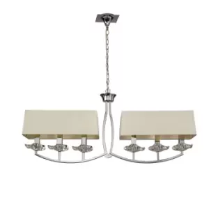 Image of Akira Linear Pendant 2 Arm 6 Light E14, Polished Chrome With Cream Shades