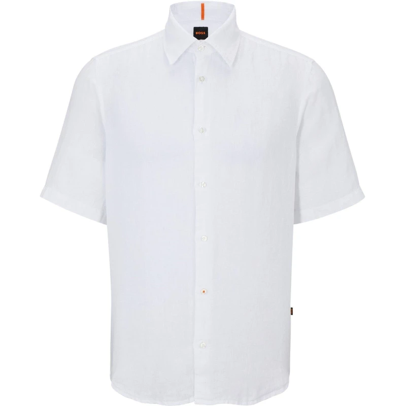 Image of Boss Mens HBO Rash 2 Lin Short Sleeve Relaxed Fit Shirt White 100 male L