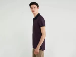 Image of Benetton, Slim Fit Printed Polo, taglia EL, Dark Blue, Men