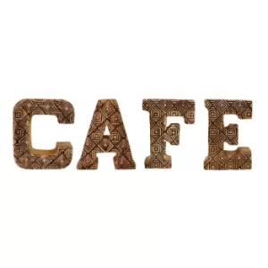 Image of Hand Carved Wooden Geometric Letters Cafe