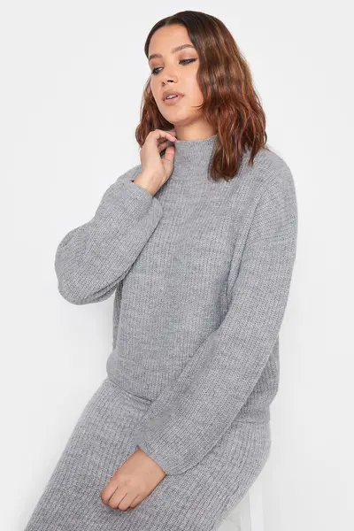 Image of Long Tall Sally Tall Funnel Neck Knitted Jumper Grey