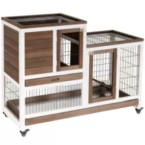 Image of PawHut Wooden Indoor Rabbit Hutch Elevated Bunny Cage with Enclosed Run W/ Wheel
