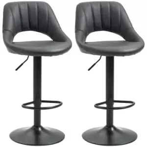 Image of HOMCOM Barstools Set of 2 Adjustable Swivel Height Gas Lift PU Leather Counter Chairs with Footrest