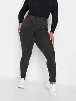 Image of Yours Yours Acid Wash Rib Legging Black, Size 28, Women