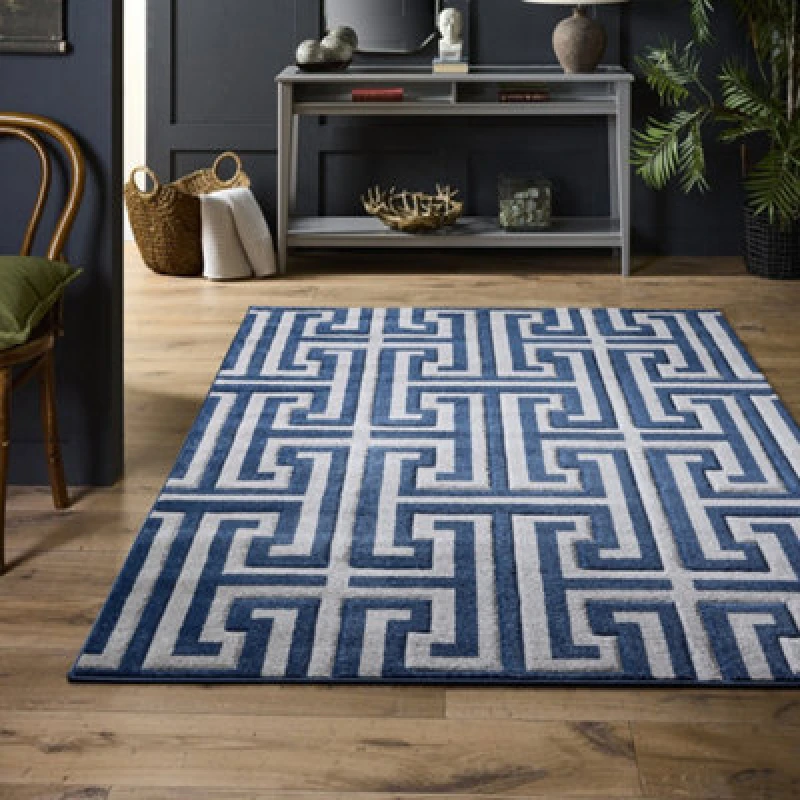 Image of Origins Greek Key Textured Rug Navy - Origins - Size: 200X290 Navy 200X290 WB93208