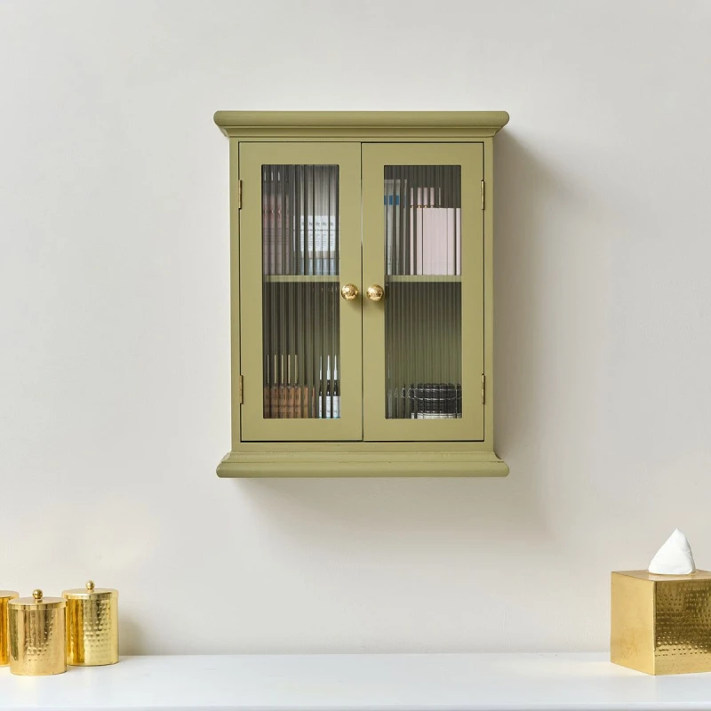 Image of Melody Maison Olive Green Reeded Glass Wall Cabinet Dark Green