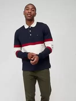 Image of Tommy Hilfiger Block Stripe Rugby Long Sleeve Polo Shirt - Desert Sky