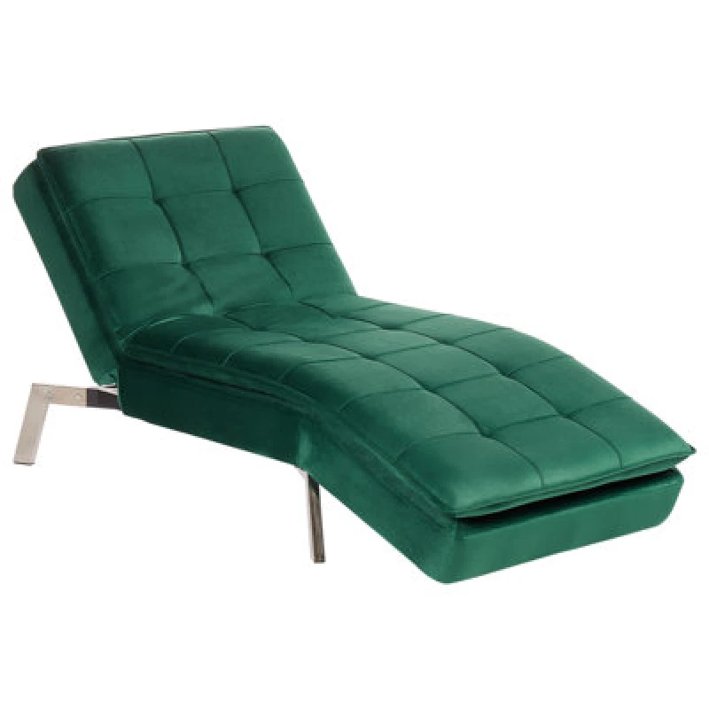 Image of Beliani Chaise Longue Loiret Velvet Emerald Green
