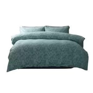 Image of Belledorm Flora Jacquard Duvet Cover Set (Superking) (Duck Egg Blue)