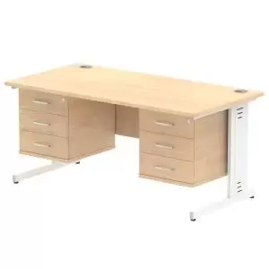 Image of Impulse 1600 Rectangle White Cable Managed Leg Desk MAPLE 2 x 3 Drawer