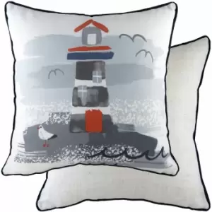 Image of Evans Lichfield - Nautical Lighthouse Watercolour Print Cushion Cover, Multi, 43 x 43 Cm