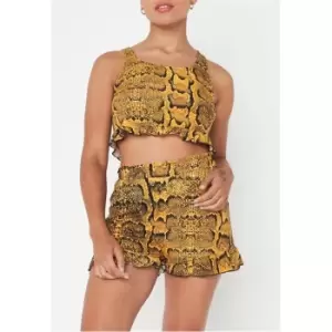 Image of Missguided Frill Crop And Shorts Pyjama Set - Yellow