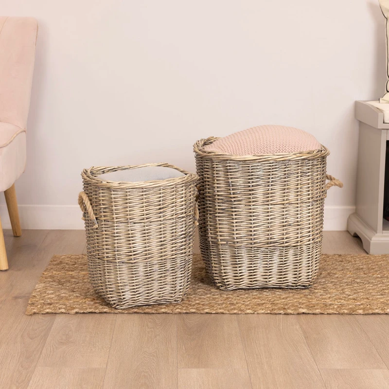 Image of Set Of Two Fabric Lined Wicker Log Baskets