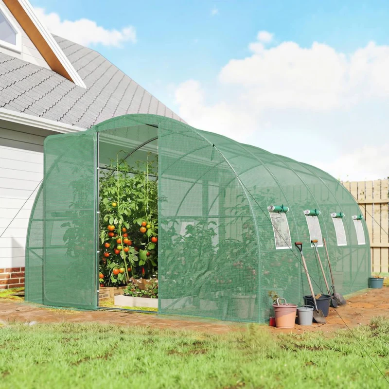 Image of Outsunny 3 X 4 M Walk-in Polytunnel Greenhouse With 8 Windows, Garden Tunnel, Green 84H-480V01GN