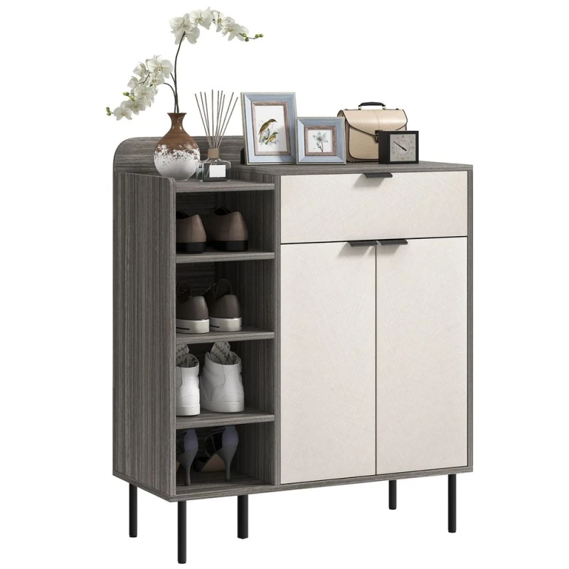 Image of HOMCOM Hallway Shoe Cabinet with 3 Adjustable Shelves Graphite Wood Effect TJ Hughes 5056725552923