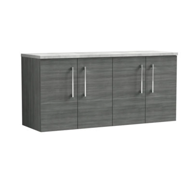 Image of Nuie Arno Wall Hung 4-Door Vanity Unit With Laminate Worktop In Bellato Grey