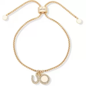 Image of DKNY Jewellery Gold Coloured Pave Horseshoe Coin Slider Bracelet