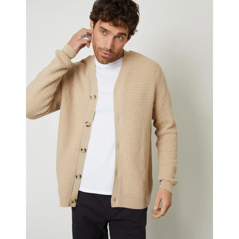 Image of Threadbare Basket Stitch V-neck Cardigan Brown