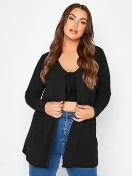 Image of Yours Tie Rib Cardi - Black, Size 16, Women