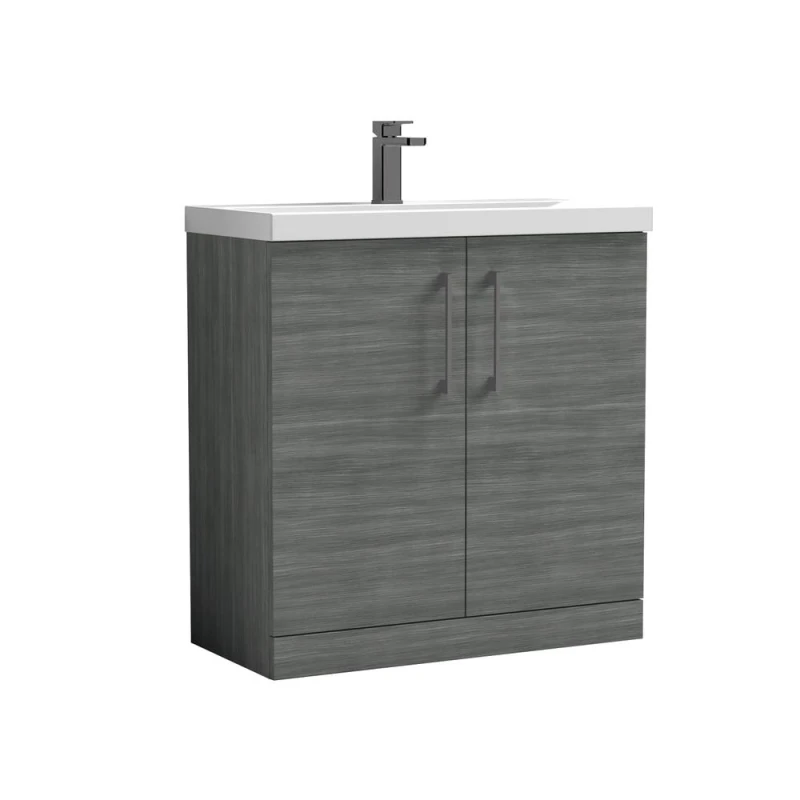 Image of BALTERLEY Balterley Level Contemporary Bathroom Floor Standing 2-Door Vanity Unit & Mid-Edge Basin, Anthracite Woodgrain, 800mm BALARN505AH716