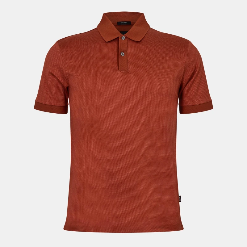 Image of Boss Mens H-Parlay Micro-Pattern Cotton Short Sleeve Polo Shirt Dark Orange male XS