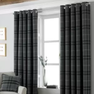 Image of Aviemore Tartan Faux Wool Eyelet Curtains Grey / 117 x 137cm