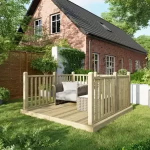 Image of Power 8 x 8ft Timber Decking Kit With Handrails On 3 Sides - Garden & Outdoor