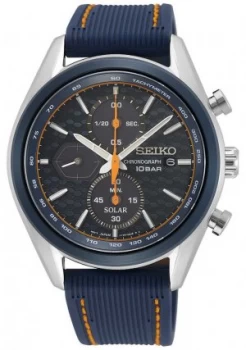 Image of Seiko Mens Solar Blue Silicone Strap Blue Chronograph Watch