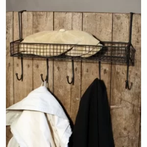 Image of Mesh Over Door Shelf With 5 Hooks Black
