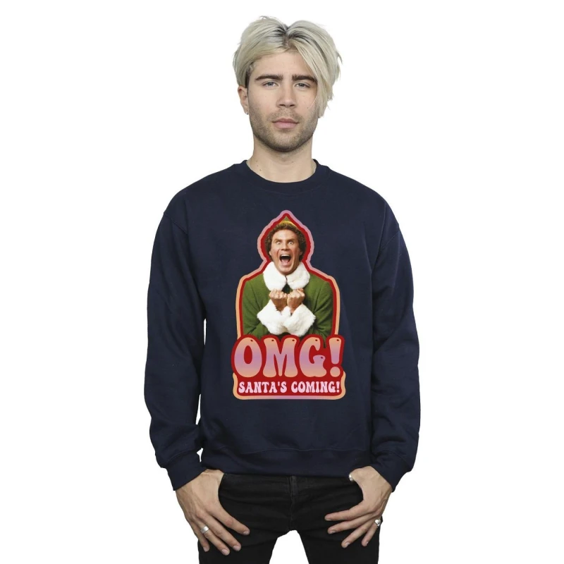 Image of Elf Elf Men Santa's Coming Sweatshirt in Navy Size: Small Navy S Male 5063283845305