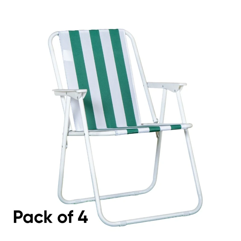 Image of 4 Pack of Folding Camping / Picnic Chair in Green and White Garden Patio