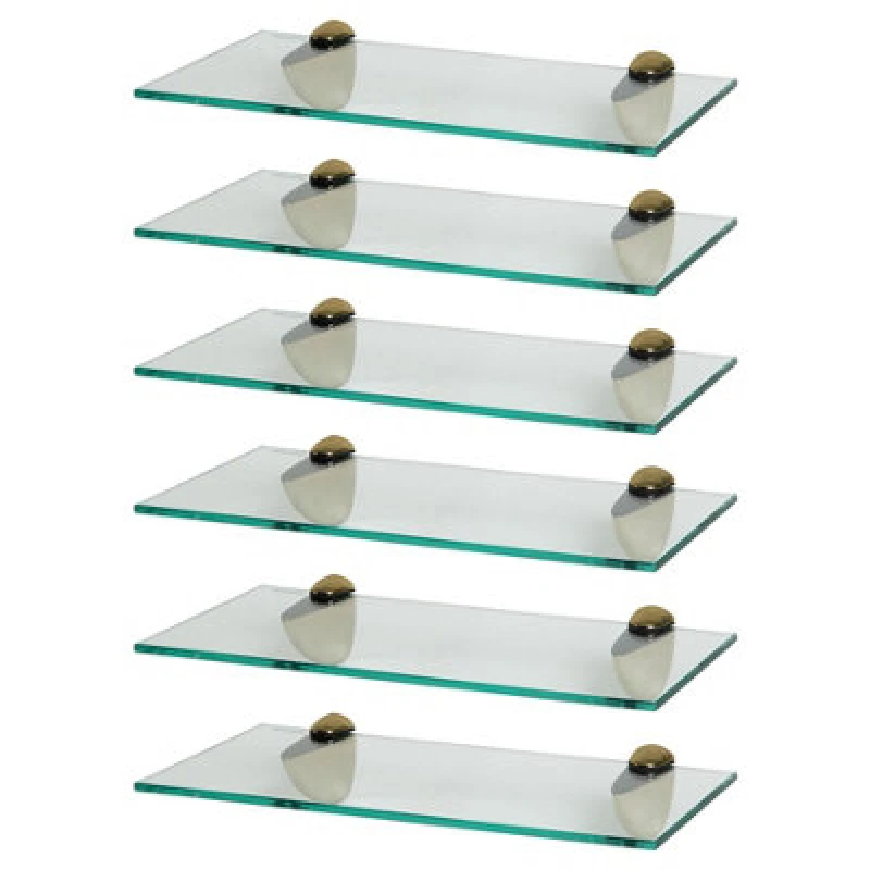 Image of Harbour Housewares 6X Floating Glass Shelves - 40Cm - Gold Brackets - Bathroom Shower Storage Vanity Display Unit Shelf