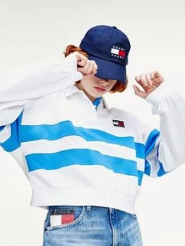 Image of Tommy Jeans Stripe Long Sleeve Polo - White