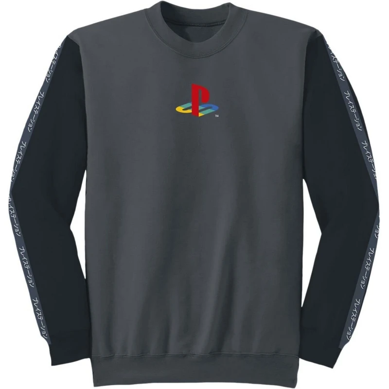 Image of Playstation Mens Japanese Sleeve Print Black Sweatshirt Size: Large Black Male L