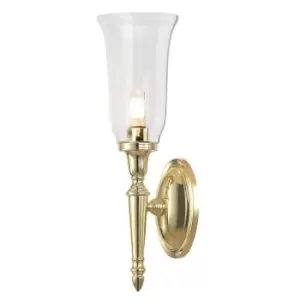 Image of IP44 Wall Light Tall Clear Glass Shade LED Included Polished Brass LED G9 3.5W