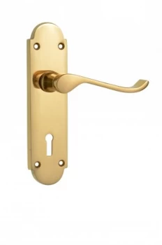Image of Wickes Prague Victorian Shaped Locking Door Handle - Polished Brass 1 Pair