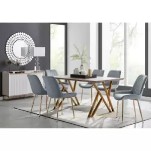 Image of Furniture Box Taranto Oak Effect Dining Table and 6 Grey Pesaro Gold Leg Chairs