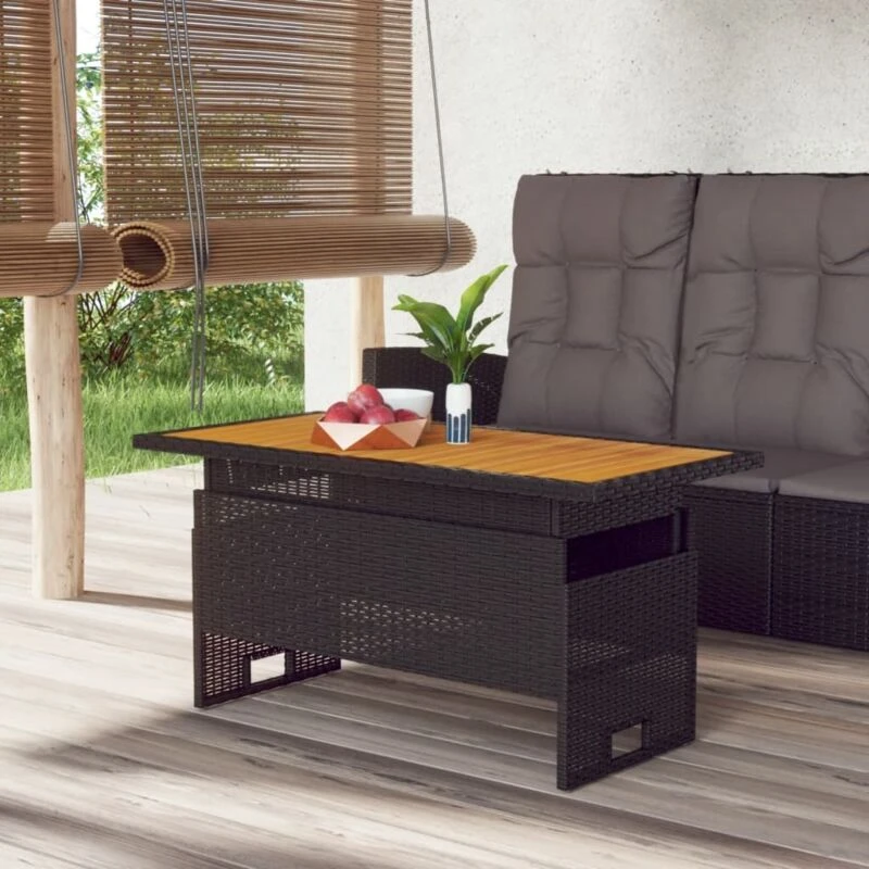 Image of VIDAXL Garden Table Black 100x50x43/63cm Solid Wood Acacia&Poly Rattan Vidaxl 8720845717728
