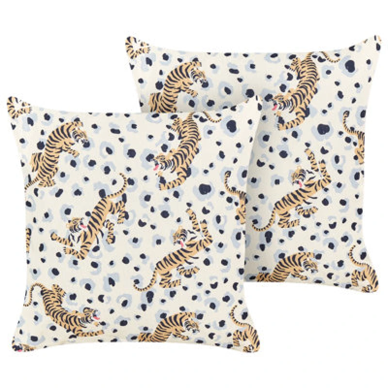 Image of Beliani Set Of 2 Outdoor Cushions Arenzano Animal Pattern 45 X 45cm Beige