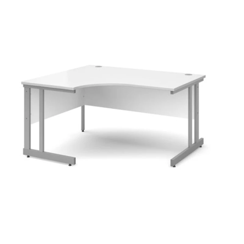 Image of Momento Office Desk Left Hand Corner Desk 1400mm White Top With Silver Frame 1200mm Depth Momento White MOM14ELWH